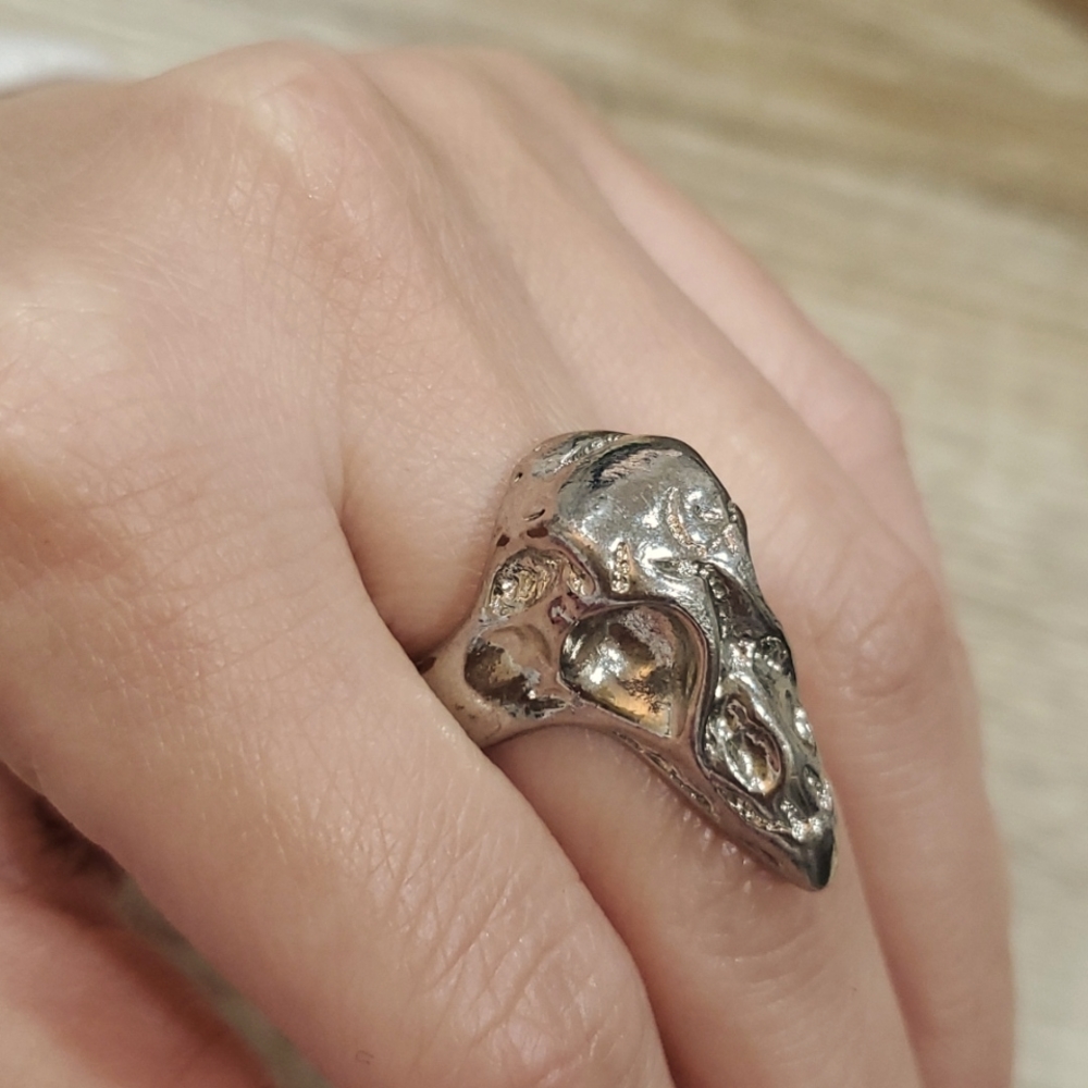 Silver Bird skull ring
